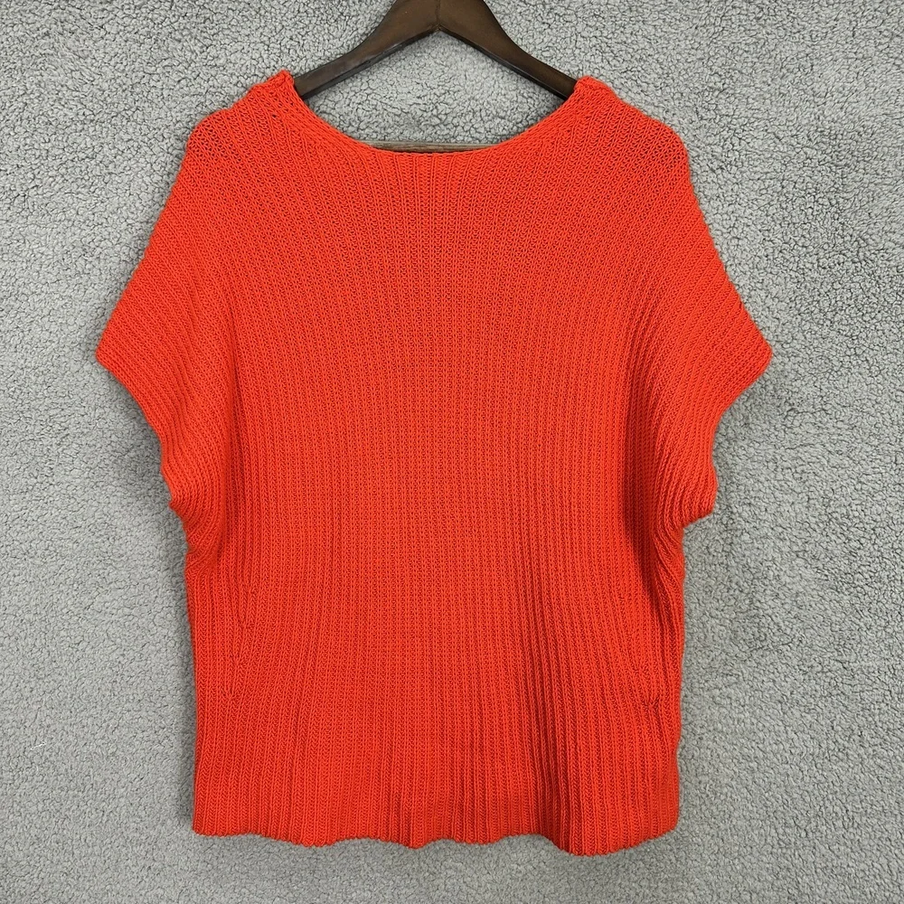 cabi Womens Small Sweater Red‎ Knit Short Sleeve Cap Sleeve V Neck Boho Preppy